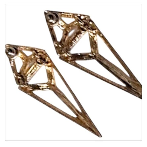 Vintage GEOMETRIC Swing Dangle Kite Earrings Gold Tone Stud Triangular Rhombus - Picture 8 of 8